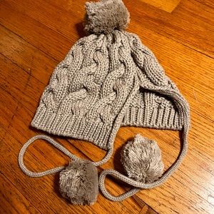 LOOK by M. Chunky Cable Knit Self Pom Tassel Beanie Tan NWOT